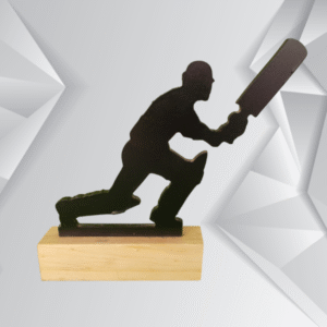 Cricket Player Trophy on Wooden Base – Elegant Table Showpiece / Award (Customizable)