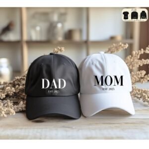 “MOM / DAD EST. 2025” Adjustable Cap Set — Proud Parents Hats