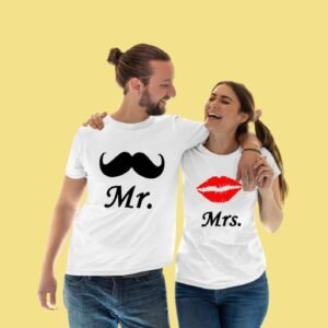 👕 Mr. & Mrs. Couple Polyester T-Shirts – Fun & Romantic Matching Set