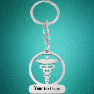 Customizable Medical Symbol Metal Keychain – Caduceus Design