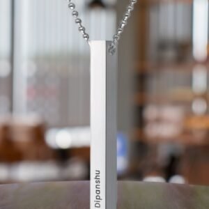 Personalized Silver Vertical Bar Pendant Necklace