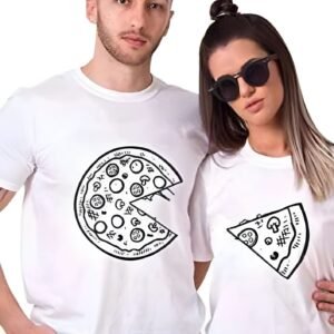 🍕 Pizza Love Matching Polyester T-Shirts – "Whole & Slice" Couple Se