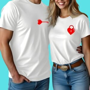🔐 Heart Key & Lock Matching Cotton T-Shirts – Couple Edition