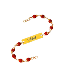 Personalized Rudraksha Bead Bracelet with Custom Name Plate
