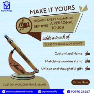 Customized Bamboo Pen with Wooden Stand