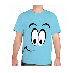 Sky Blue Smiley Face Printed Cotton T-Shirt