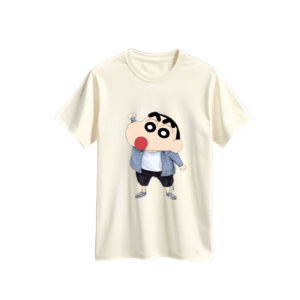 Beige Cartoon Print Polyester T-Shirt